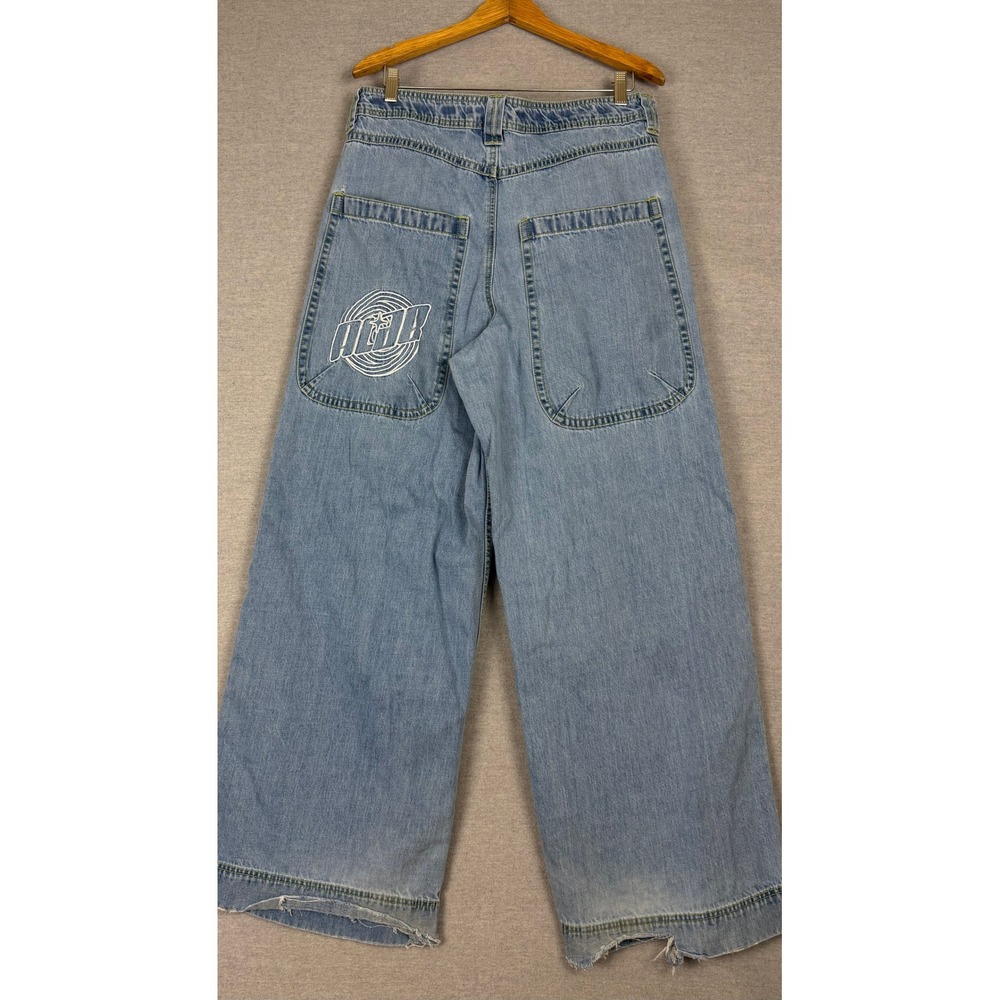 Alab Baggy Y2K Skate Jeans Light Wash Side Stripe Wide Leg Mens 33x30 Retro